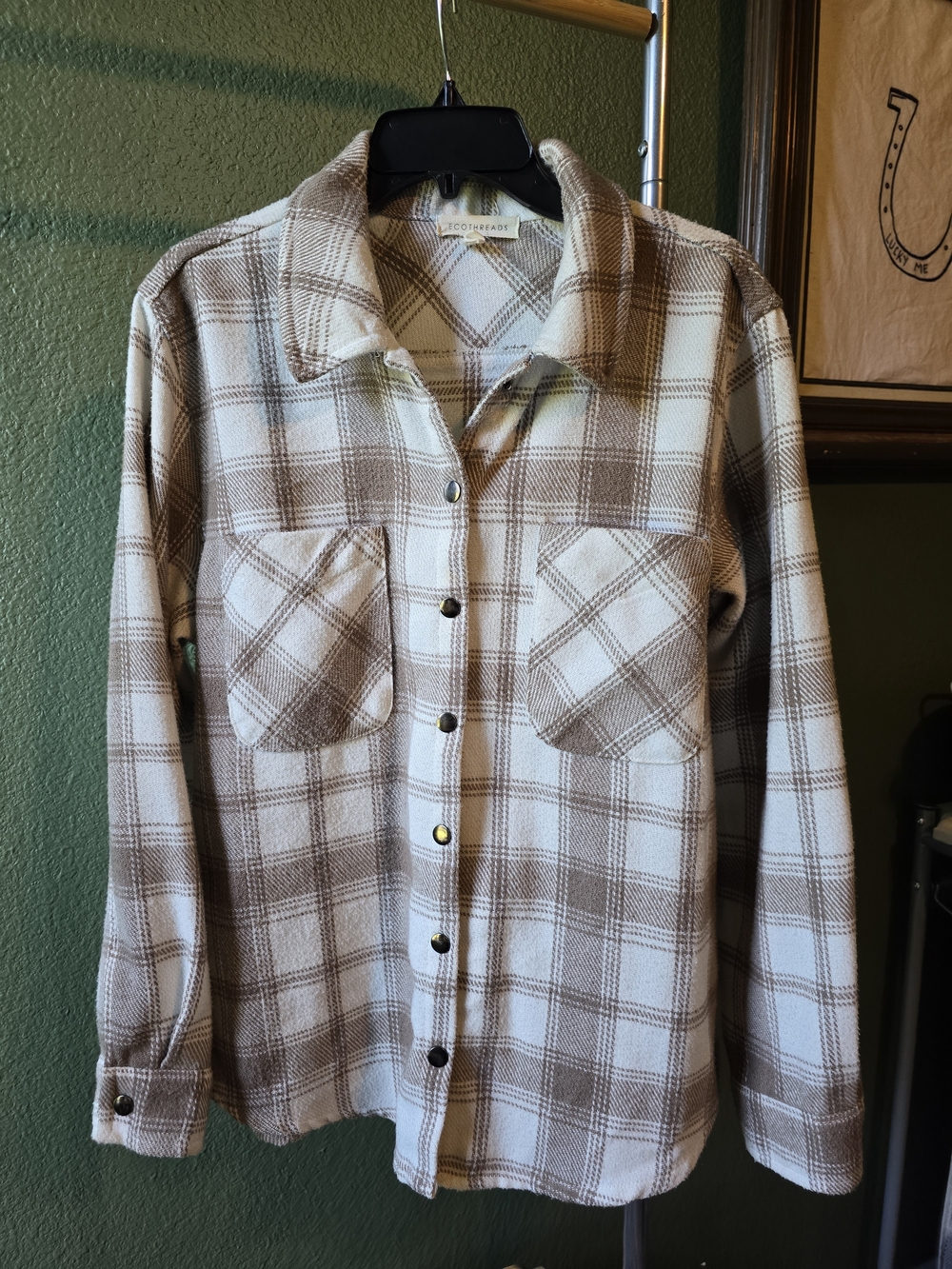 Tan & White Plaid Snap-Front Shirt Jacket